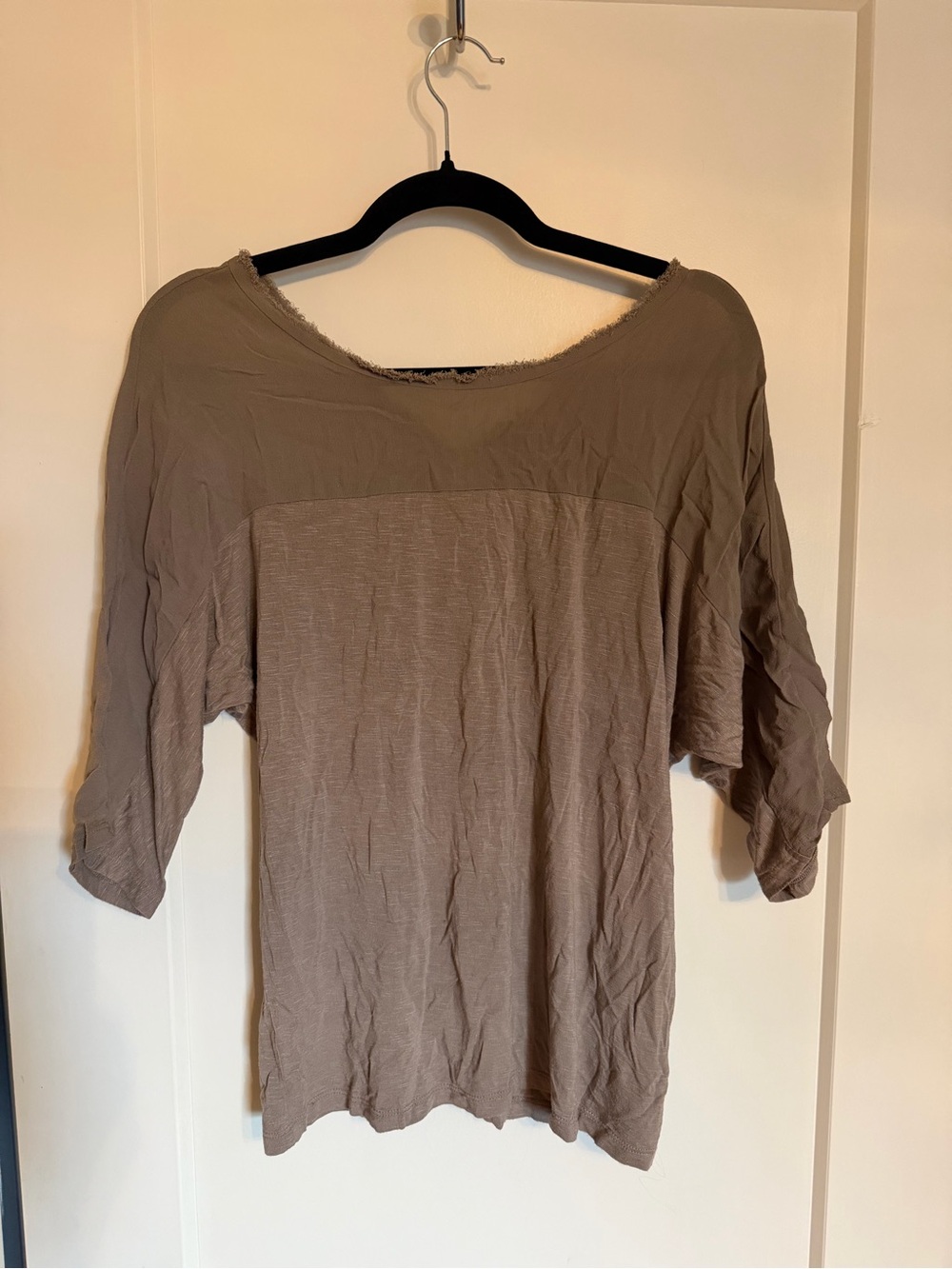 Anthropologie Taupe Relaxed Boatneck Half Sleeve Top